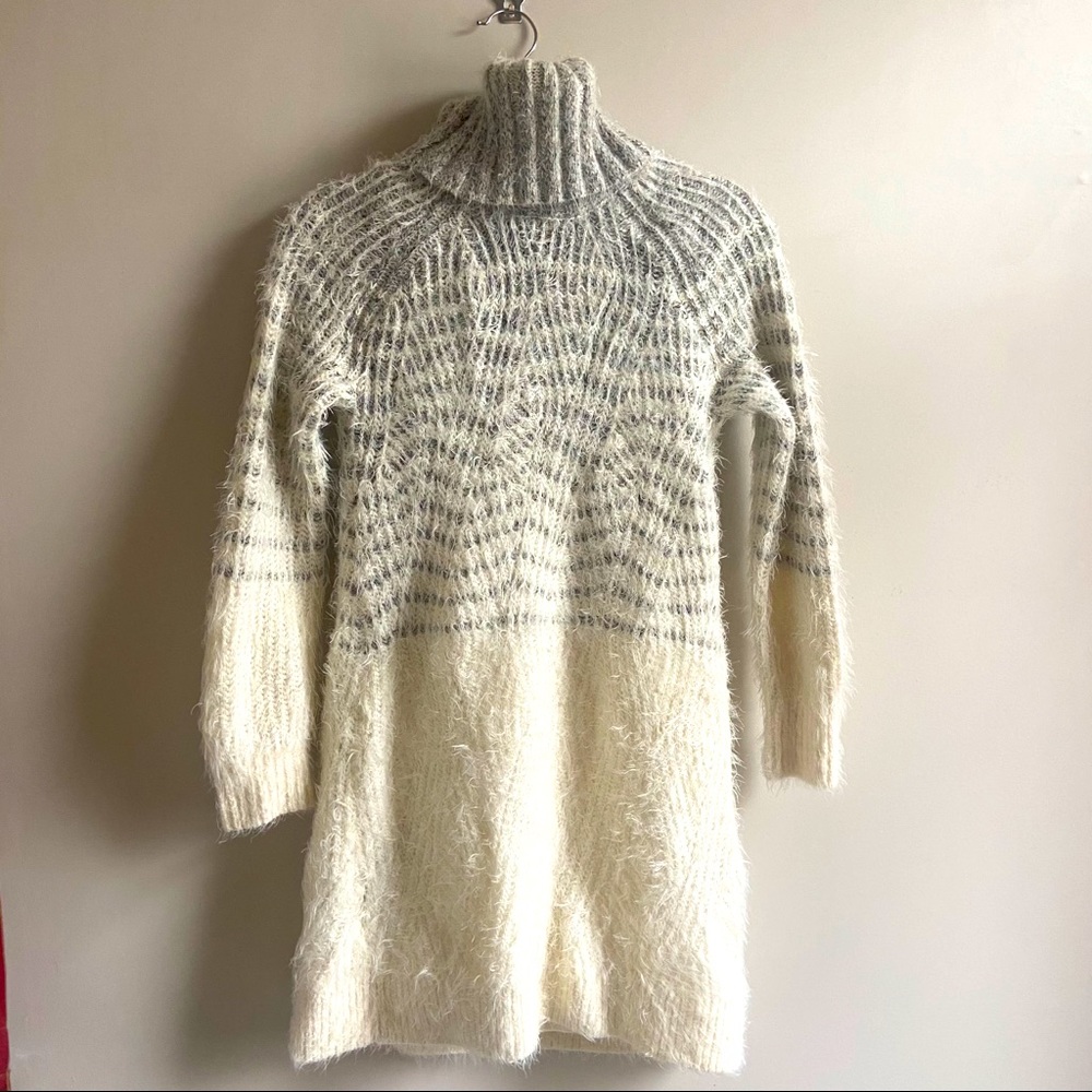 Anthropologie white gray turtleneck sweater dress